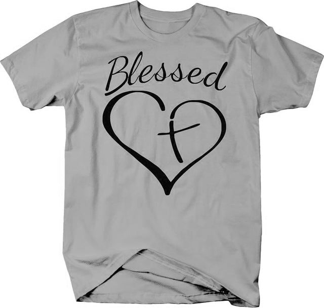 Blessed Heart With Cross Christian Statement Shirt-unisex-wanahavit-gray tee black text-S-wanahavit