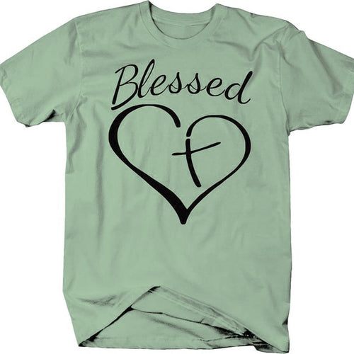 Load image into Gallery viewer, Blessed Heart With Cross Christian Statement Shirt-unisex-wanahavit-olive tee black text-S-wanahavit
