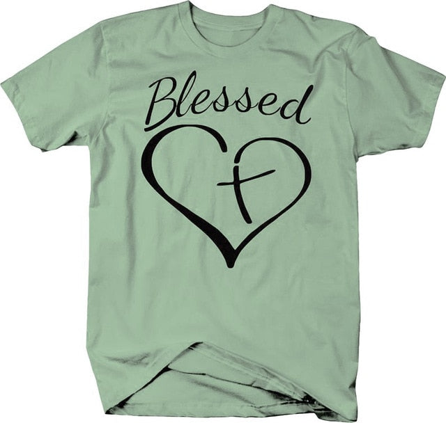 Blessed Heart With Cross Christian Statement Shirt-unisex-wanahavit-olive tee black text-S-wanahavit