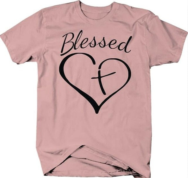 Blessed Heart With Cross Christian Statement Shirt-unisex-wanahavit-peach tee black text-S-wanahavit