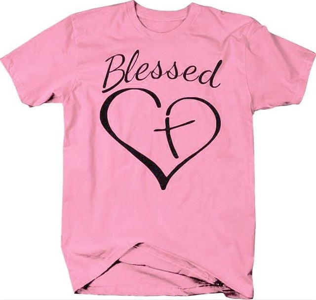 Blessed Heart With Cross Christian Statement Shirt-unisex-wanahavit-pink tee black text-S-wanahavit