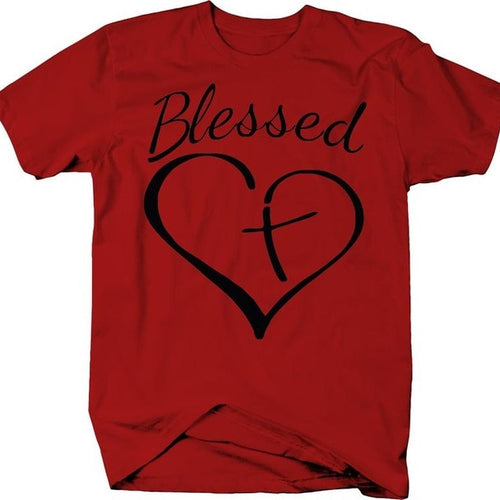 Load image into Gallery viewer, Blessed Heart With Cross Christian Statement Shirt-unisex-wanahavit-red tee black text-S-wanahavit
