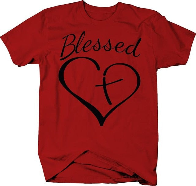 Blessed Heart With Cross Christian Statement Shirt-unisex-wanahavit-red tee black text-S-wanahavit