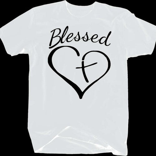 Load image into Gallery viewer, Blessed Heart With Cross Christian Statement Shirt-unisex-wanahavit-white tee black text-S-wanahavit
