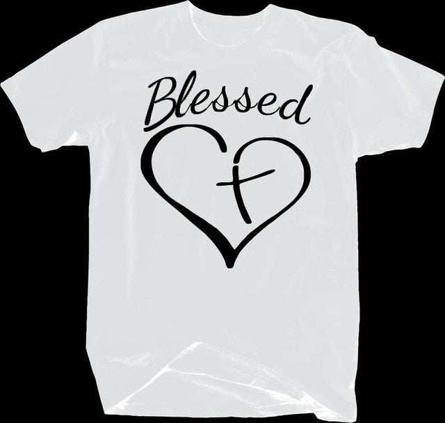 Blessed Heart With Cross Christian Statement Shirt-unisex-wanahavit-white tee black text-S-wanahavit