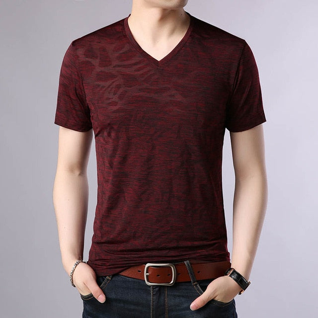 Thunder Pattern V Neck Summer Cotton Tees-men-wanahavit-Red-M-wanahavit