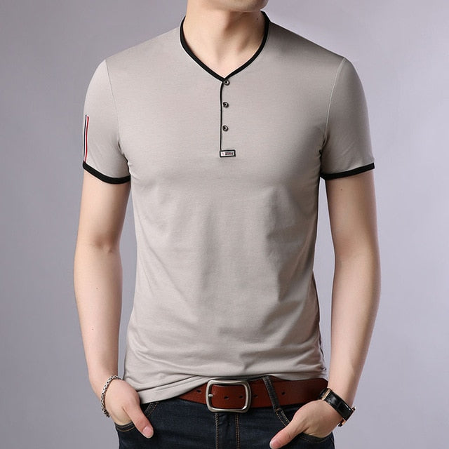 Korean Solid Color V Neck Trendy Tees-men-wanahavit-Gray-M-wanahavit