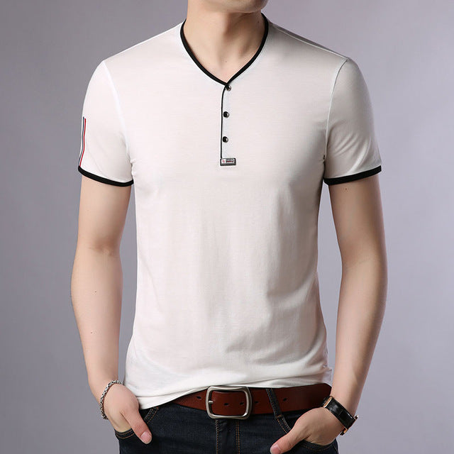Korean Solid Color V Neck Trendy Tees-men-wanahavit-White-M-wanahavit