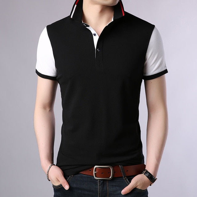 Contrasting Color Cotton Short Sleeve Polo Shirt-men-wanahavit-Black-M-wanahavit