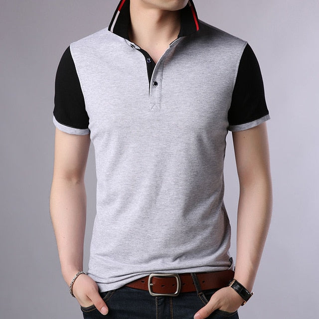 Contrasting Color Cotton Short Sleeve Polo Shirt-men-wanahavit-Gray-M-wanahavit