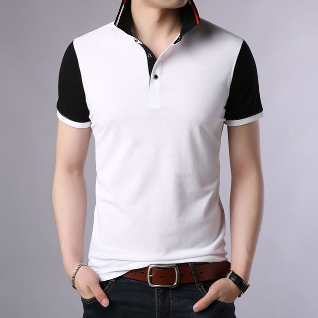 Contrasting Color Cotton Short Sleeve Polo Shirt-men-wanahavit-White-M-wanahavit