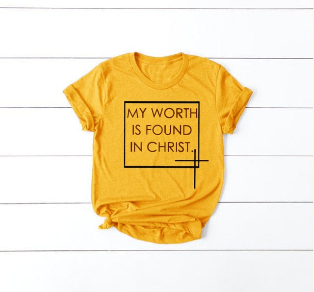 My Worth Is Found In Christ Christian Statement Shirt-unisex-wanahavit-gold tee black text-S-wanahavit