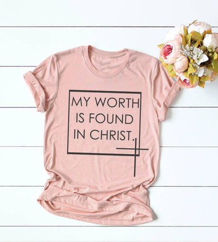 My Worth Is Found In Christ Christian Statement Shirt-unisex-wanahavit-peach tee black text-S-wanahavit