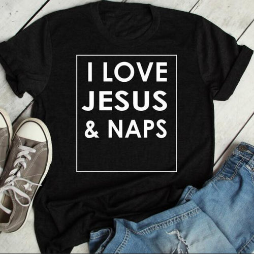 Load image into Gallery viewer, I Love Jesus and Naps Christian Statement Shirt-unisex-wanahavit-black tee white text-S-wanahavit
