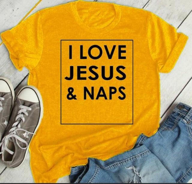 I Love Jesus and Naps Christian Statement Shirt-unisex-wanahavit-gold tee black text-S-wanahavit