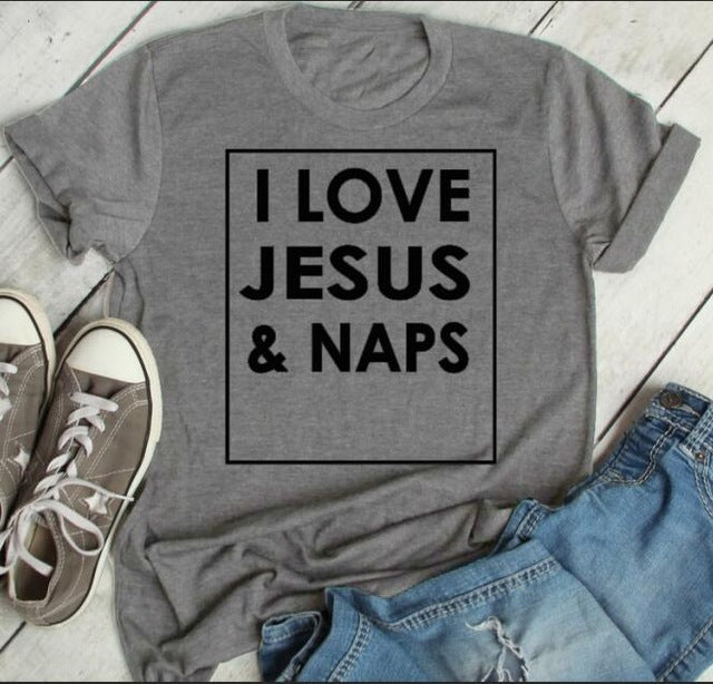 I Love Jesus and Naps Christian Statement Shirt-unisex-wanahavit-gray tee black text-S-wanahavit