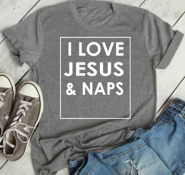 I Love Jesus and Naps Christian Statement Shirt-unisex-wanahavit-gray tee white text-S-wanahavit