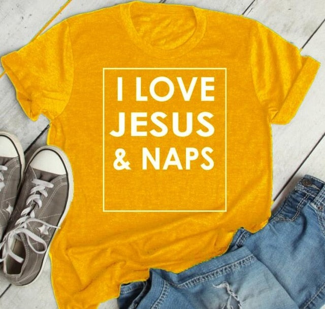 I Love Jesus and Naps Christian Statement Shirt-unisex-wanahavit-gold tee white text-S-wanahavit