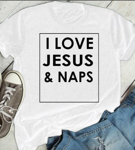 I Love Jesus and Naps Christian Statement Shirt-unisex-wanahavit-white tee black text-S-wanahavit