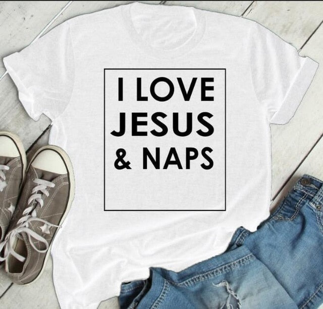 I Love Jesus and Naps Christian Statement Shirt-unisex-wanahavit-white tee black text-S-wanahavit