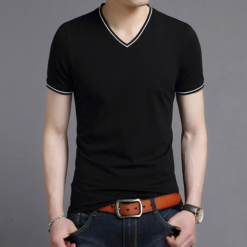 Load image into Gallery viewer, Striped Collar Solid Color Street Wear Tees-men-wanahavit-Black-M-wanahavit
