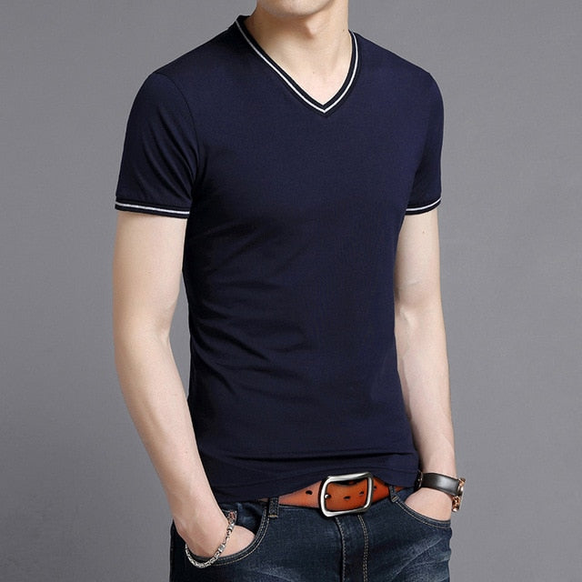 Striped Collar Solid Color Street Wear Tees-men-wanahavit-Navy Blue-M-wanahavit