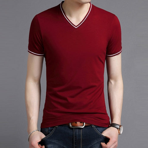 Load image into Gallery viewer, Striped Collar Solid Color Street Wear Tees-men-wanahavit-Burgundy-M-wanahavit
