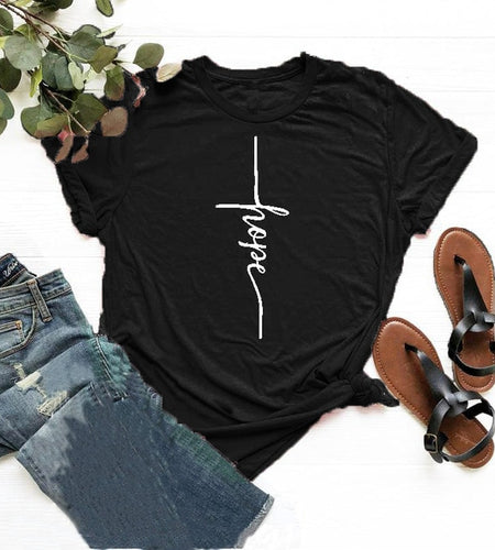 Hope Cross Christian Statement Shirt-unisex-wanahavit-black tee white text-S-wanahavit