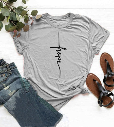 Hope Cross Christian Statement Shirt-unisex-wanahavit-gray tee black text-S-wanahavit
