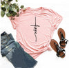 peach tee black text