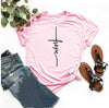 pink tee black text