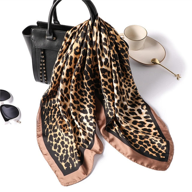 Fashion Silk Scarf Leopard Printed Bandana Shawl #FS-14-women-wanahavit-FJ144 brown-wanahavit