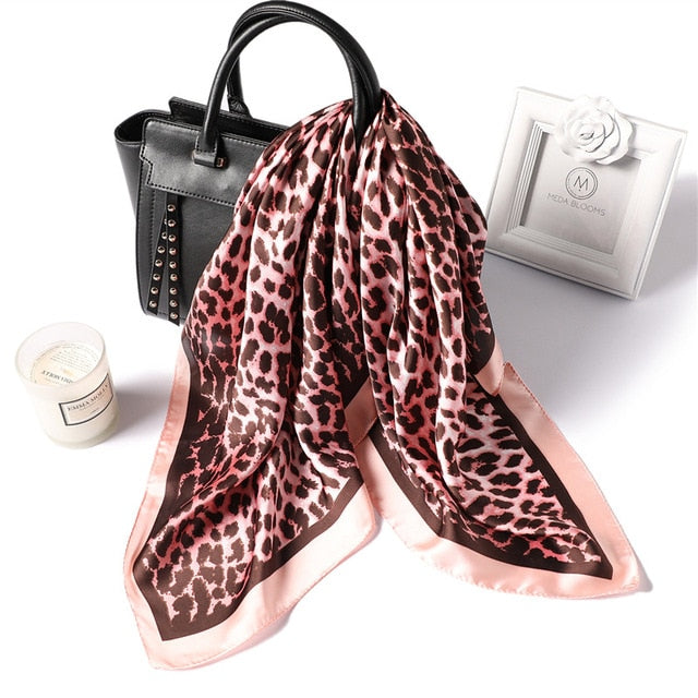 Fashion Silk Scarf Leopard Printed Bandana Shawl #FS-14-women-wanahavit-FJ144 pink-wanahavit