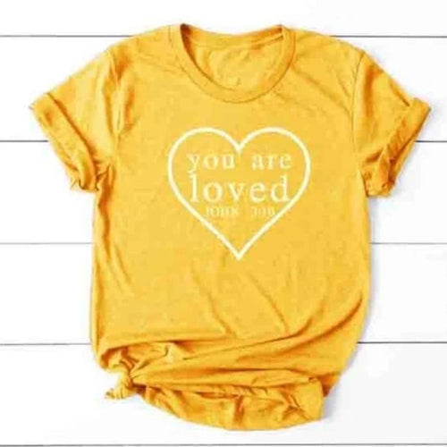 Load image into Gallery viewer, You Are Loved Christian Statement Shirt-unisex-wanahavit-gold tee white text-L-wanahavit
