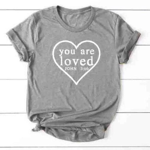 Load image into Gallery viewer, You Are Loved Christian Statement Shirt-unisex-wanahavit-gray tee white text-L-wanahavit
