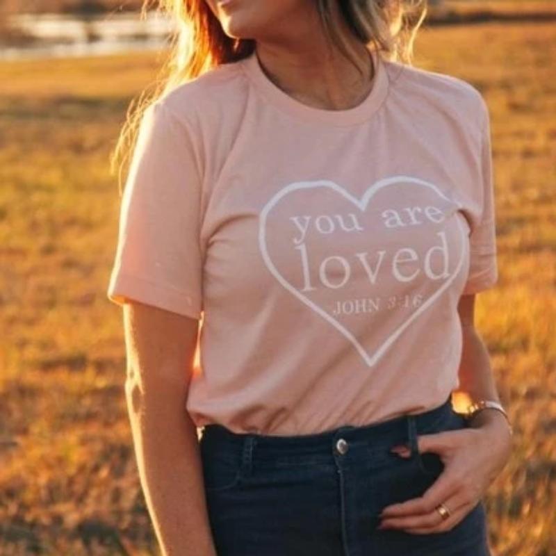 You Are Loved Christian Statement Shirt-unisex-wanahavit-peach tee white text-S-wanahavit