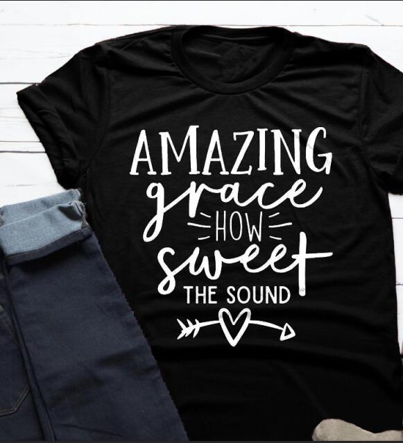 Amazing Grace How Sweet The Sound Christian Statement Shirt v2-unisex-wanahavit-black tee white text-S-wanahavit