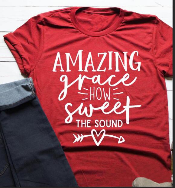 Amazing Grace How Sweet The Sound Christian Statement Shirt v2-unisex-wanahavit-red tee white text-S-wanahavit