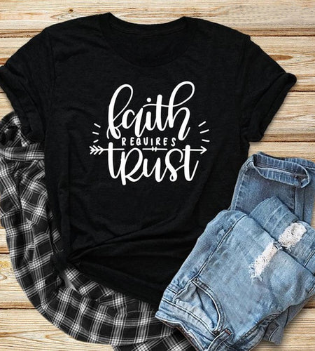 Faith Requires Trust Christian Statement Shirt-unisex-wanahavit-black tee white text-S-wanahavit