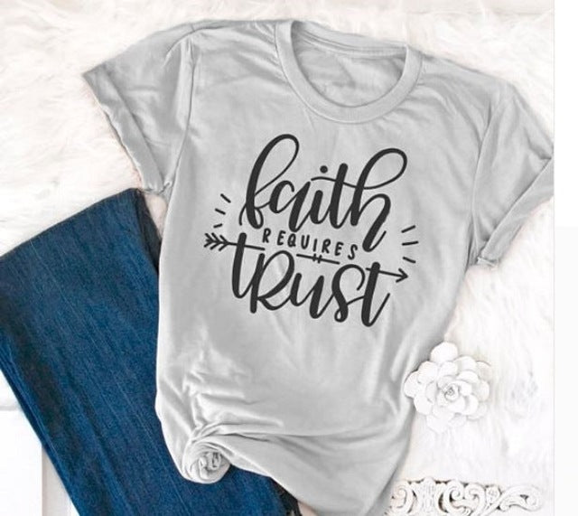 Faith Requires Trust Christian Statement Shirt-unisex-wanahavit-gray tee black text-S-wanahavit