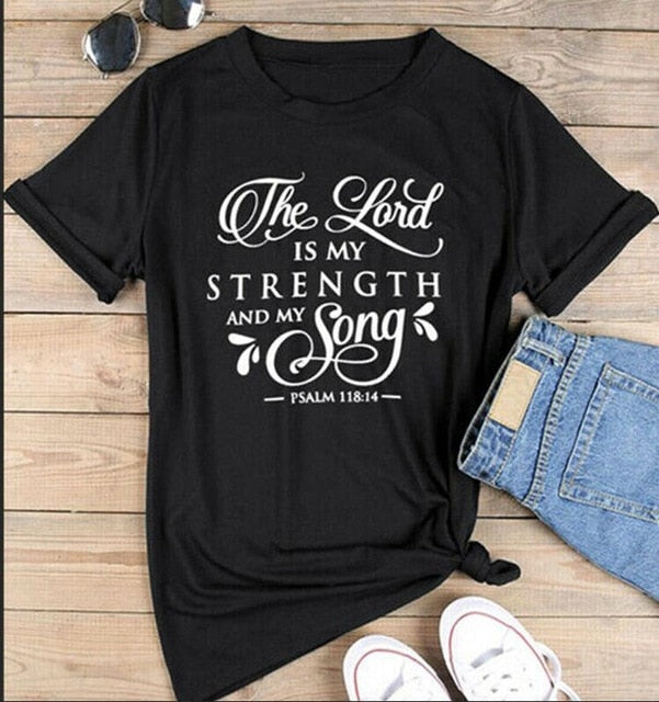 The Lord Is My strength And My Song Christian Statement Shirt-unisex-wanahavit-black tee white text-S-wanahavit