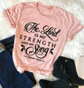 peach tee black text