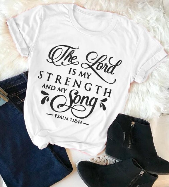 The Lord Is My strength And My Song Christian Statement Shirt-unisex-wanahavit-white tee black text-S-wanahavit