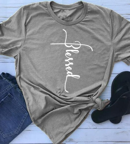 Blessed Christian Statement Shirt-unisex-wanahavit-gray tee white text-S-wanahavit