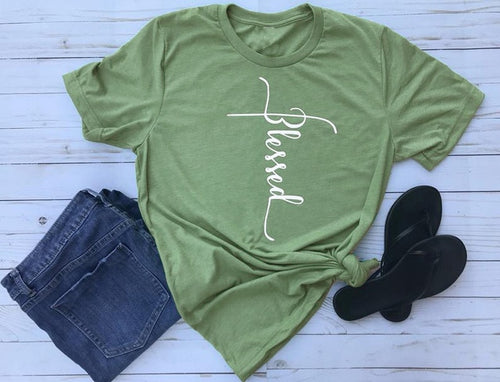 Load image into Gallery viewer, Blessed Christian Statement Shirt-unisex-wanahavit-olive tee white text-S-wanahavit
