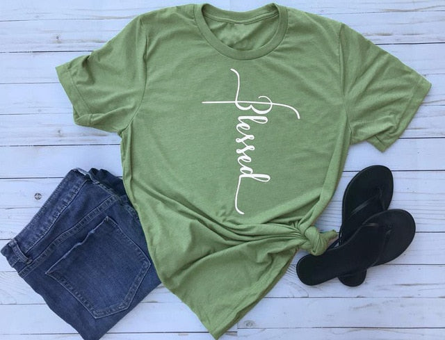 Blessed Christian Statement Shirt-unisex-wanahavit-olive tee white text-S-wanahavit