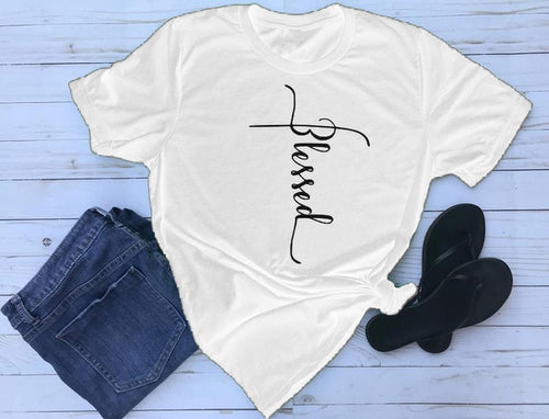 Load image into Gallery viewer, Blessed Christian Statement Shirt-unisex-wanahavit-white tee black text-S-wanahavit
