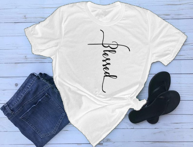 Blessed Christian Statement Shirt-unisex-wanahavit-white tee black text-S-wanahavit