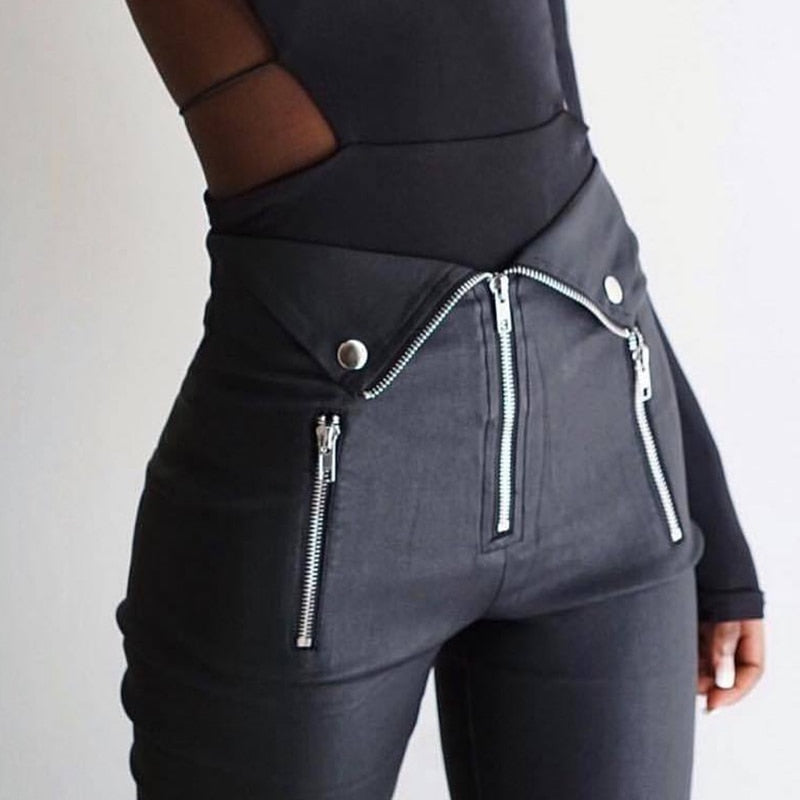 Zipper Fold Chic Long Pencil Trouser-women-wanahavit-black-L-wanahavit