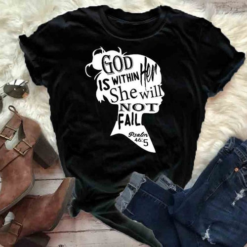 Load image into Gallery viewer, God Is Within Her She Will Not Fail Christian Statement Shirt-unisex-wanahavit-black tee white text-S-wanahavit
